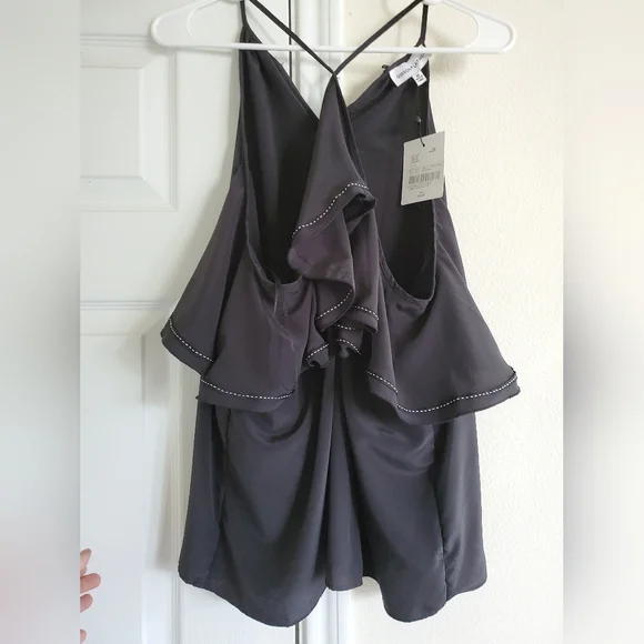 Gibson Latimer Sleeveless Black Ruffle Top - Picture 1 of 5
